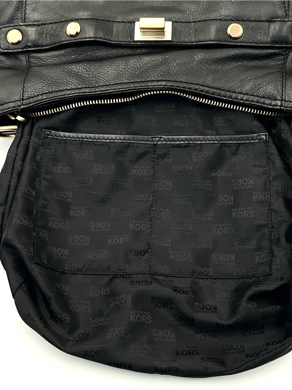Vintage Michael Kors Chandler Hobo Bag Black Pebbled Leather Gold Studded Purse